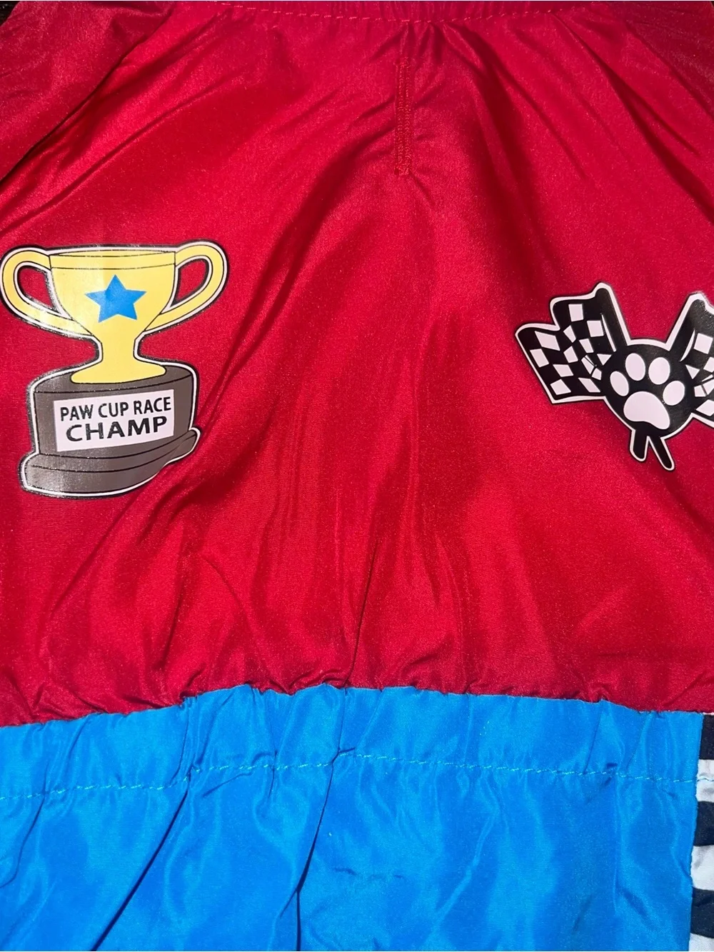 Red and Blue Racing Dog Costume Outfit with Checkered Trim